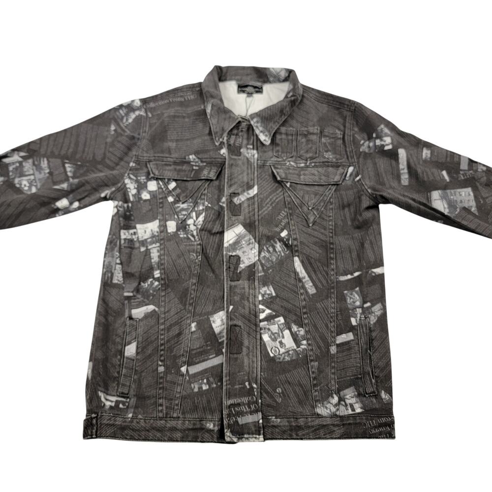 The Hideout Clothing The Coup Jacket Mens XL Black White Denim Print NWT Limited